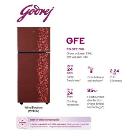 गोदरेजको २३४ लिटरको डबल डोर रेफ्रिजरेटर बजारमा