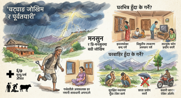 चट्याङका कारण वर्षमा औसत ६७ जनाको मृत्यु
